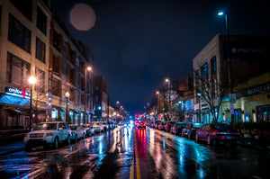 Ohio City on a Rainy Night